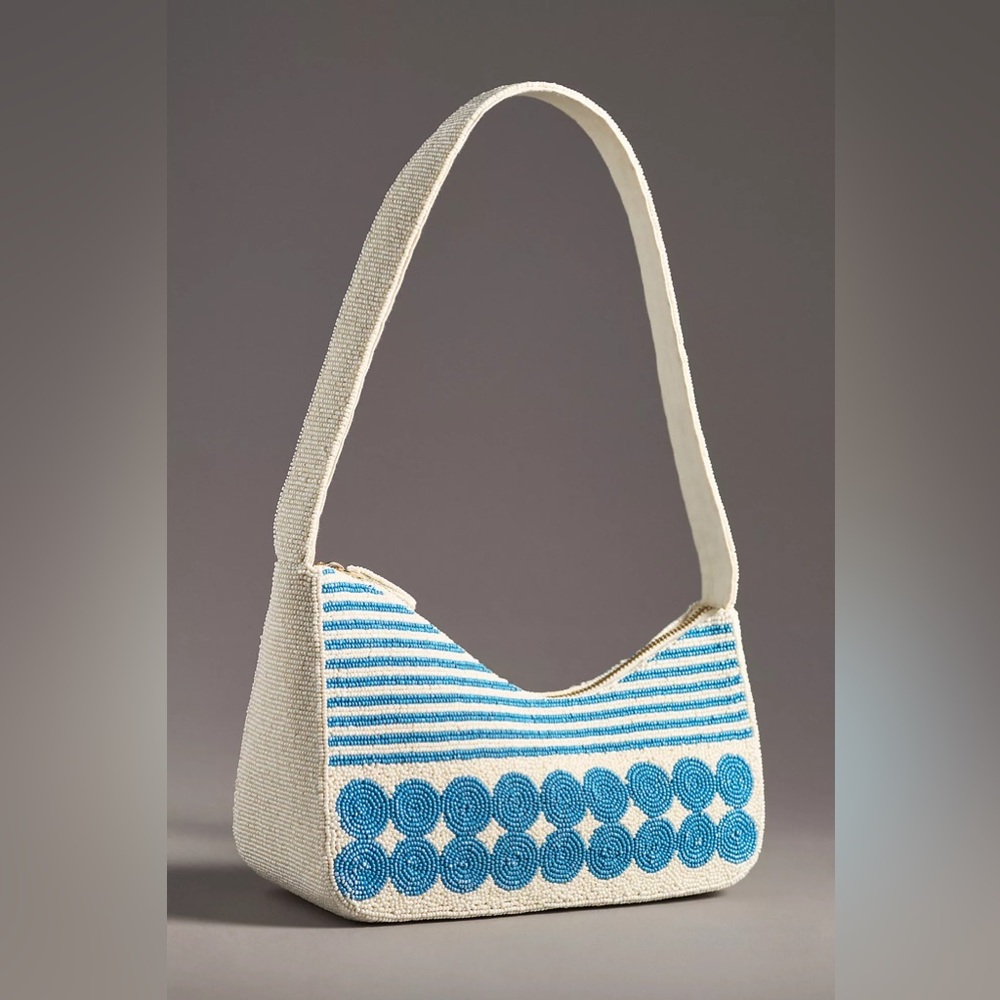 Anthropologie ASYMMETRIC BEADED SHOULDER BAG Style No. 90701582 White Blue